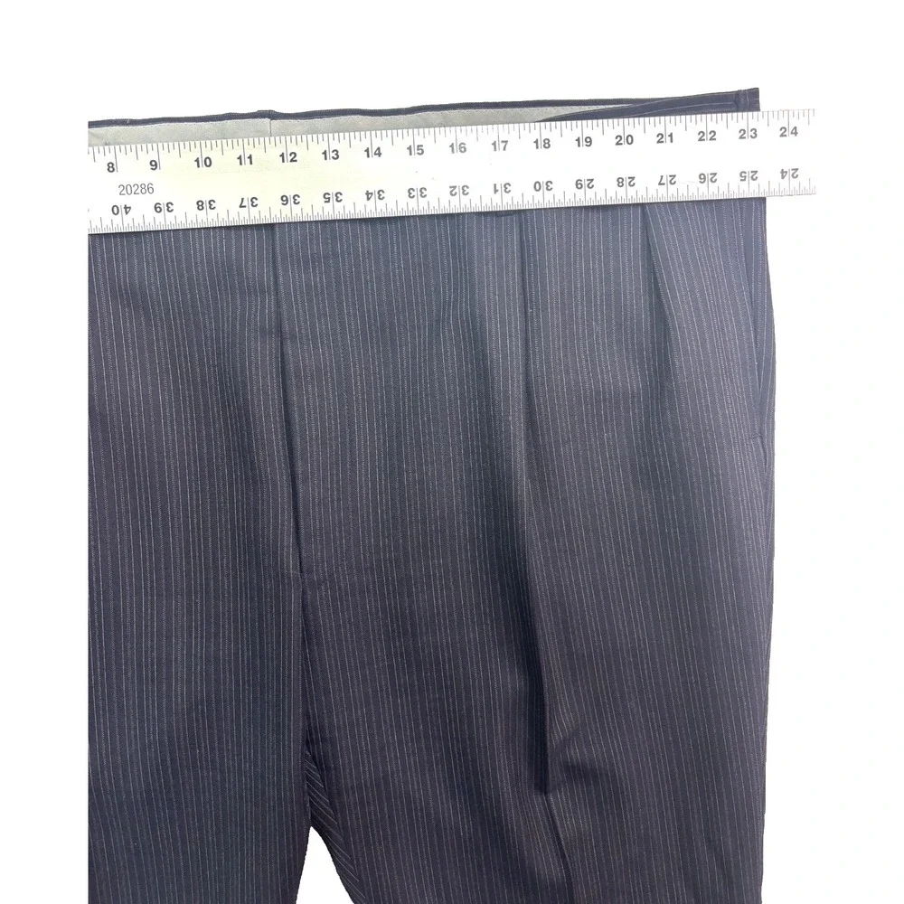 vtg 70s Oleg Cassini‎ 46L 46x34 2pc Pant Suit Double Breasted Navy Blue Stripe